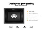 Cefito Kitchen Sink 38x38cm Granite Stone Sink Single Bowl Black SINK-STONE-A-3838-BK