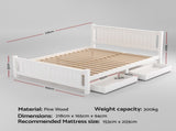 Artiss Bed Frame Queen Size Wooden Platform with 2 Storage Drawers White RIO WBED-D-004Q-153-DRAW