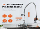 Commercial Faucet with Pre-Rinse Sprayer, 36" Height, 8" Center, 12" Swing Spout, Wall Mount Kitchen V952-BGSYCXSLTBGSR39MKV0