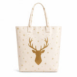 Elegant Gold Reindeer Snowflake Tote Bag, Holiday Large Everyday Carry Handbag, Spacious Structured V1192-AZ-W-24668