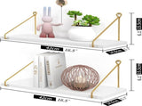 2-Piece White Floating Wall Shelf Set with Gold Metal Rails for Kitchen, Bedroom and Living Room V1188-MS-731-133