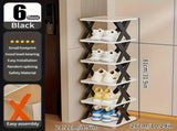 6-Tier Foldable White/BLACK Shoe Rack, space-saving vertical design for entry halls, living rooms, V1102-KZDXJ001