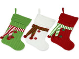 3PCS Knitted Christmas Stocking with Scarf Red Green White Hanging Stockings Classic Xmas Hanging V1366-AZ2-W-13360