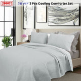 Shangri La 2000TC Silver Cooling Embroidered 3 Pcs Comforter Set Queen V442-KIT-COMFORTER-COOLING-SILVER-QS