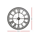 Artiss 80cm Wall Clock Large Roman Numerals Metal Black WC-IRON-191080-BK