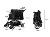 PaWz 4 Wheels Pet Stroller Dog Cat Cage Black ST1002-BK