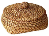 Round Rattan Basket Box With Lid, Hand Woven Wicker Storage Bin, Decorative Basket For Entryway V1369-AZ3-W-15114