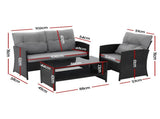Gardeon 4-Piece Outdoor Sofa Set Coffee Table Chair Rattan Furniture Black ODF-4PCS-BST04-BK-AB