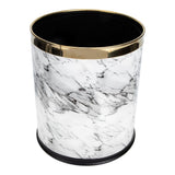 White Marble Trash Can with Marbling Design for Home Storage Compact Non Slip Base V1366-AZ2-W-17367