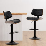 Artiss Bar Stools Kitchen Dining Chairs Gas Lift Stool Wooden Leather Black BA-TW-8095-BK