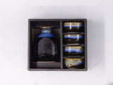 Sake Set for Four 330ml Black Blue Glaze V637-C1095
