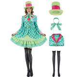 Hatter Costume Women Mad Tea Party Halloween Cosplay Dress with Bowtie Top Hat Leggings Mardi Gras V1107-129-29170-GRN-XXXL