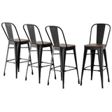 4x Artiss Metal Bar Stools Wooden Seat Retro Counter Stool BA-TW-T5852-BKX4