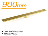 Brushed Gold SUS 900mm Strip Fence Bathroom Floor Shower Grate Drain 50mm Outlet V1233-LGWG02A900BG