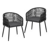 Gardeon 2PC Outdoor Dining Chairs Wicker Chair Patio Furniture Garden Steel Black ODF-ROPE-WD-BK-2X