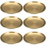 6PCS Stainless Steel Plates, 10" Golden Round Plate, Reusable Metal Dish for Camping Dining Salads V1369-AZ3-W-08965