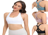2-Pack Pink High-Support Shockproof Sports Bra - Women's Backless Yoga Running Vest with V888-ELOSUNG39879