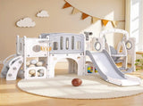 Keezi Kids Slide Swing Set Basketball Hoop Ring Football Outdoor Toys 132cm grey KPS-SLIDE-1125-4IN1-GR