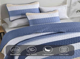 Blue Stripe Patchwork Majesty Bedspread Coverlet 3 Piece Set V745-AC080606Q13U