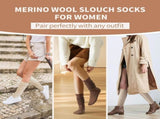 Merino Wool Slouch Socks for Women Soft Knee High Scrunch Warm Cozy Stacked Boot Socks 3 Pack V1258-DP02-F-511