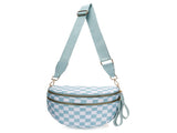 Blue Checkered Trendy Sling Bag - Women's Crescent Crossbody Purse with Wide Adjustable Strap V888-ELOSUNG33407