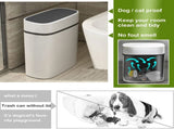 Plastic Trash Can with Lid,14 L/3.7 Gallon Garbage Can,Modern Grey Waste Basket Thin Trash Cans for V1192-AZ-W-10328