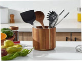 Utensil Holder,Rotating Wooden Utensil Organizer for Countertop,360&deg Spinning Kitchen Tool Crock, V1366-AZ2-W-20780