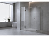 100cm Frameless Diamond Shower Screen Channels with Brass Hinges in Chrome, Square Double Pull V63-912721
