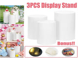 3PCS Display Stand Round Cylinder Pedestal w/ Balloon Set LED Strip Wedding AU V201-CYL0003WH8AU