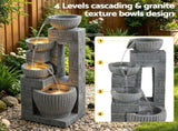 Gardeon Solar Fountains Water Features Cascading Design Polyresin 80cm Grey FOUNT-SQUARE-BOWL-4LVL