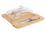 Wood Butter Dish with Clear Glass Lid Cutting Tool Easy to Clean Butter Container for Cheese Cake V1294-YM0901-3118250117111