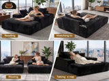 Artiss Sofa Bed Lounge Chair Sleeper Couch Chaise Single Seater Faux Fur Black SB-COMP-CHA-CH-BK