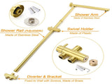 Brushed Gold Square 10" Rain Head 3 Mode Handheld Rose Sliding Rail Arm Dual Shower Set V1233-SC842GHS002M4CGKSS110G
