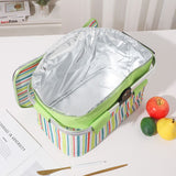 27L Foldable Insulated Picnic Basket Cooler Bag with Aluminum Handles, Green Striped Thermal Hamper V1188-MS-617-064