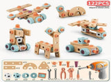 DIY assembly toy, wooden building set, electric drill toy for kids, educational construction toy, V1102-819-37423-MLT-123PCS