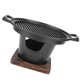 1 Piece Korean Smokeless Charcoal BBQ Grill, Aluminium Grill with Wood Base for Home Barbecues, V1189-LC-HW-00343