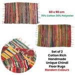 Set of 2 Random Colour Hand Made Cotton Rich Chindi Floor Rugs 60 x 90 cm V442-JTC-FLOORR-CHINDISETOF2-MULTI-RE