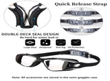 Black Swim Goggles Set with Cap, Nose Clip, Earplugs & Case Anti-Fog UV Protection for Men & Women V1107-BLACK SWIM GOGGLES SET