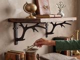 Decorative Iron Deer Antler Shelf Bracket, Sturdy Wall Mount Support, Rustic Cabin Floating Shelf V1192-AZ-W-24663