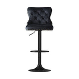 Artiss 1x Velvet Bar Stool Adjustable Height Nailhead Trim Kitchen Counter Stool BA-K-1105-BK