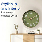 30 cm Modern Green Wall Clock with Rose Gold Frame, Silent Analog Quartz Movement V1188-MS-731-032