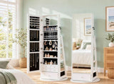 Artiss 360&deg Rotating Jewelry Cabinet Full Length Mirror, White JC-B-ROT02-164-WH