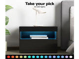 Artiss 2x Bedside Table LED - HERES Black FUR-R-BS-LED-04-BKX2