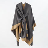 Solid Color Striped-Border Faux Cashmere Shawl Scarf, Minimalist Versatile Autumn Winter Warmth V1232-FXRPJ015