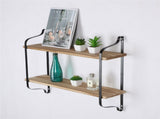 2 Layer Wood Wall Shelves Home Decor Floating Shelf Metal Hanging Storage Rack V767-ZJJ204