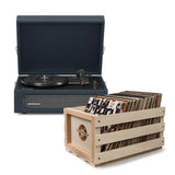 Crosley Voyager Bluetooth Portable Turntable Bundled Record Storage Crate - Navy V398-CR8017BSC-NY4