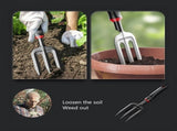 Quenched Steel Garden Hand Fork 3-Tine Weeding & Planting Tool HRC60 Hardened Steel with Fiber V1366-AZ2-W-11752