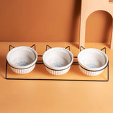 Triple Slanted Ceramic Pet Bowl Set with Elevated Iron Stand and Non Slip Base - 3 x 300ML Versatile V888-ELOSUNG49880
