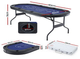 8 Player 1.8m Folding Poker Table and 300pcs Chips Set Portable Card Game Blue Layout Blue SOCCER-8POK-PCS-300