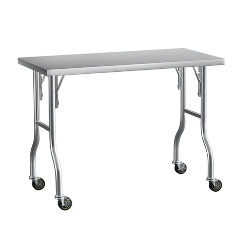 Cefito Stainless Steel Kitchen Benches Work Bench Wheels 122X61CM 430 SSKB-430S-WHEEL-FLD-48